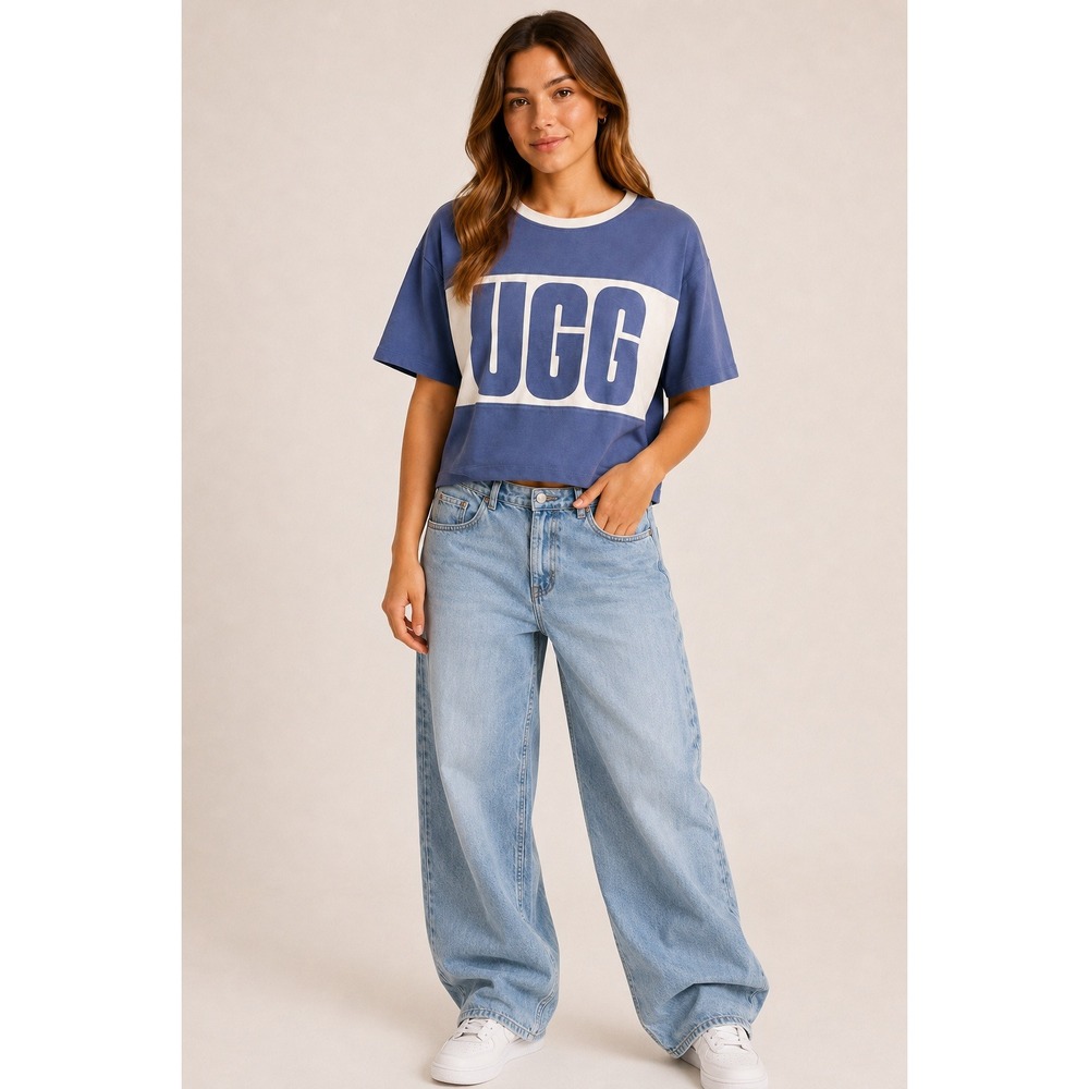 UGG Jordene Colorblock Logo Crop Tee Womens S Dusty Lilac Y2K Boxy Cotton Purple